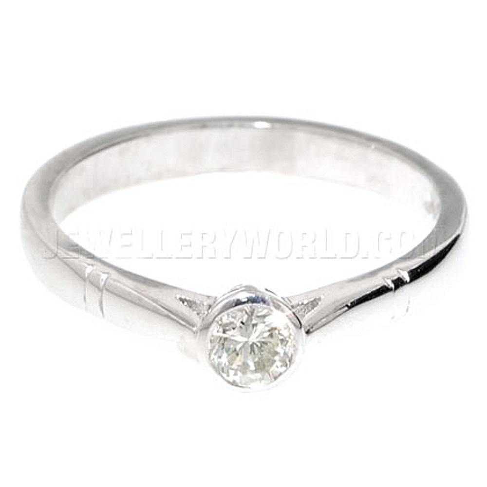 0.10ct Diamond Solitaire 18ct White Gold Rubover Engagement Ring - Jewellery World Online