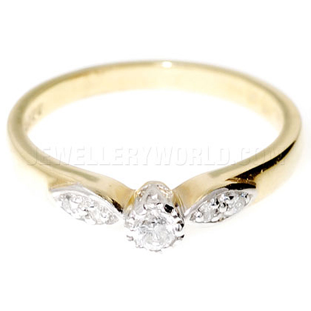 Diamond 9ct Gold Engagement Ring with Curved Lozenge Shoulders - Jewellery World Online