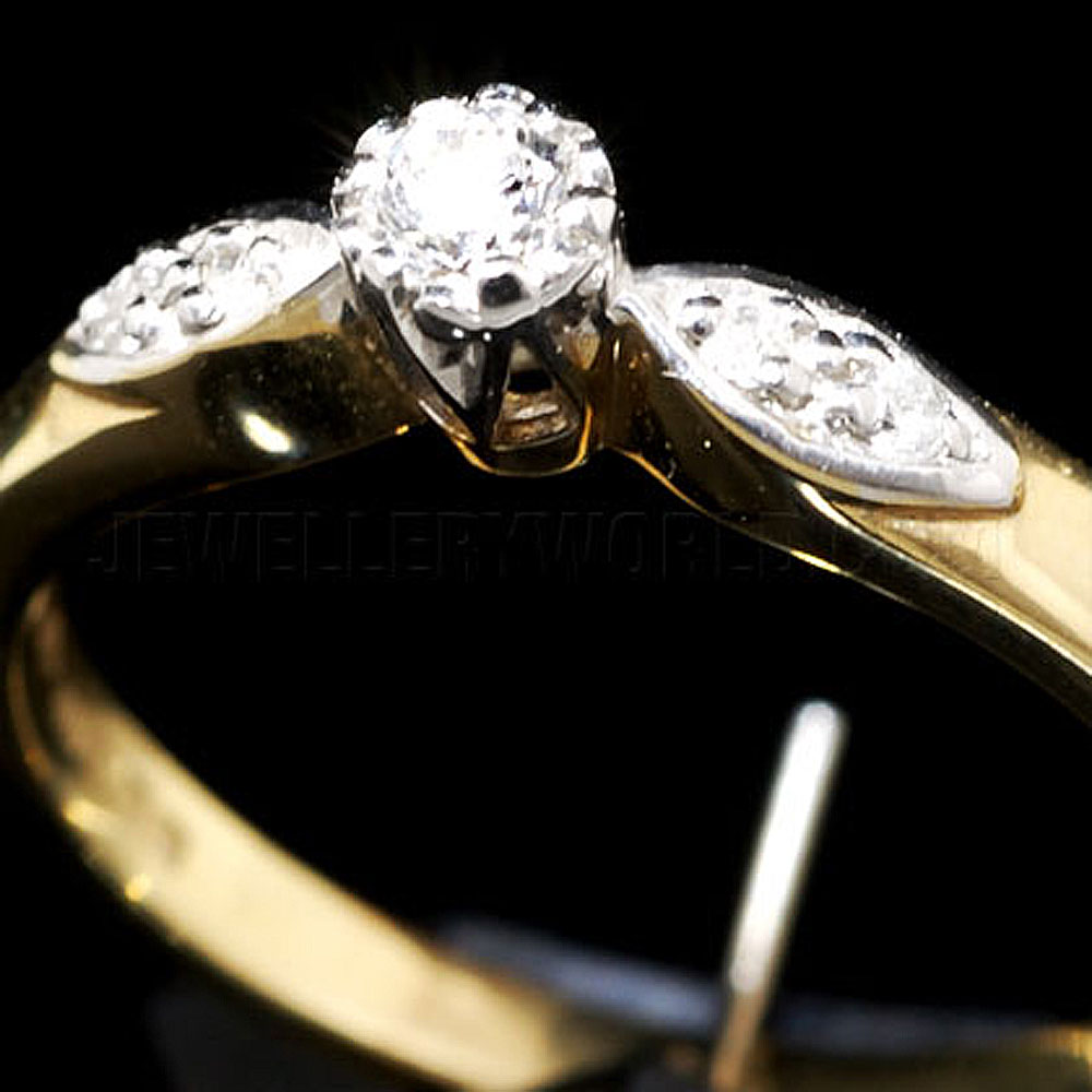 0.15ct Diamond 9ct Gold Engagement Ring with Curved Lozenge Shoulders - Jewellery World Online