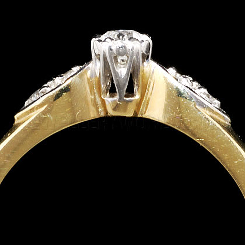 Diamond 9ct Gold Engagement Ring with Curved Lozenge Shoulders - Jewellery World Online