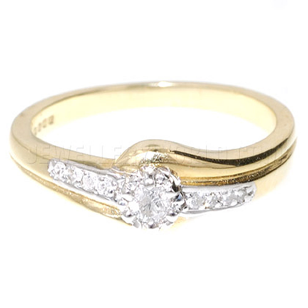 0.20ct Diamond 9ct Gold Surrounded Solitaire with Slim Shoulders - Jewellery World Online