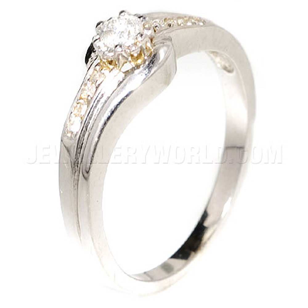 0.20ct Diamond 18ct White Gold Surrounded Solitaire with Slim Shoulders - Jewellery World Online