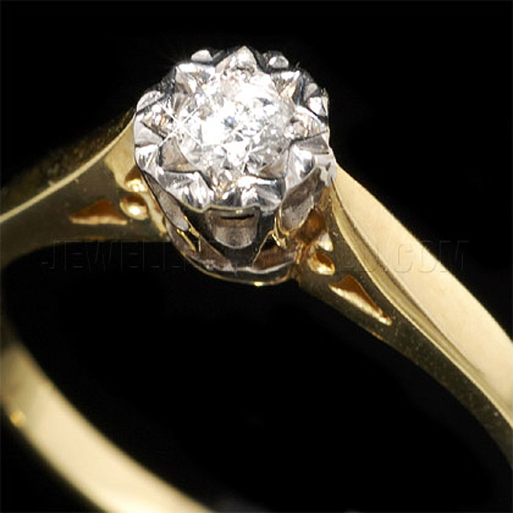0.20ct Diamond 9ct Gold Grain Set Solitaire Ring - Jewellery World Online