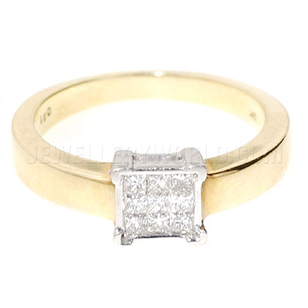 0.21ct Diamond 9ct Gold Princess Cut Cluster Ring - Jewellery World Online