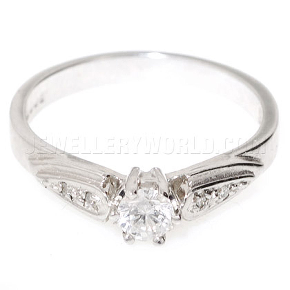 0.25ct Diamond 18ct White Gold Engagement Ring with Raised Shoulders - Jewellery World Online