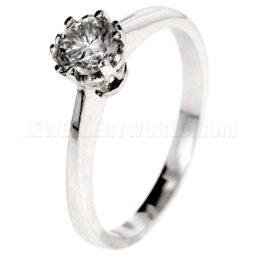 0.33ct Diamond 18ct White Gold 6 Claw Crown Engagement Ring - Jewellery World Online