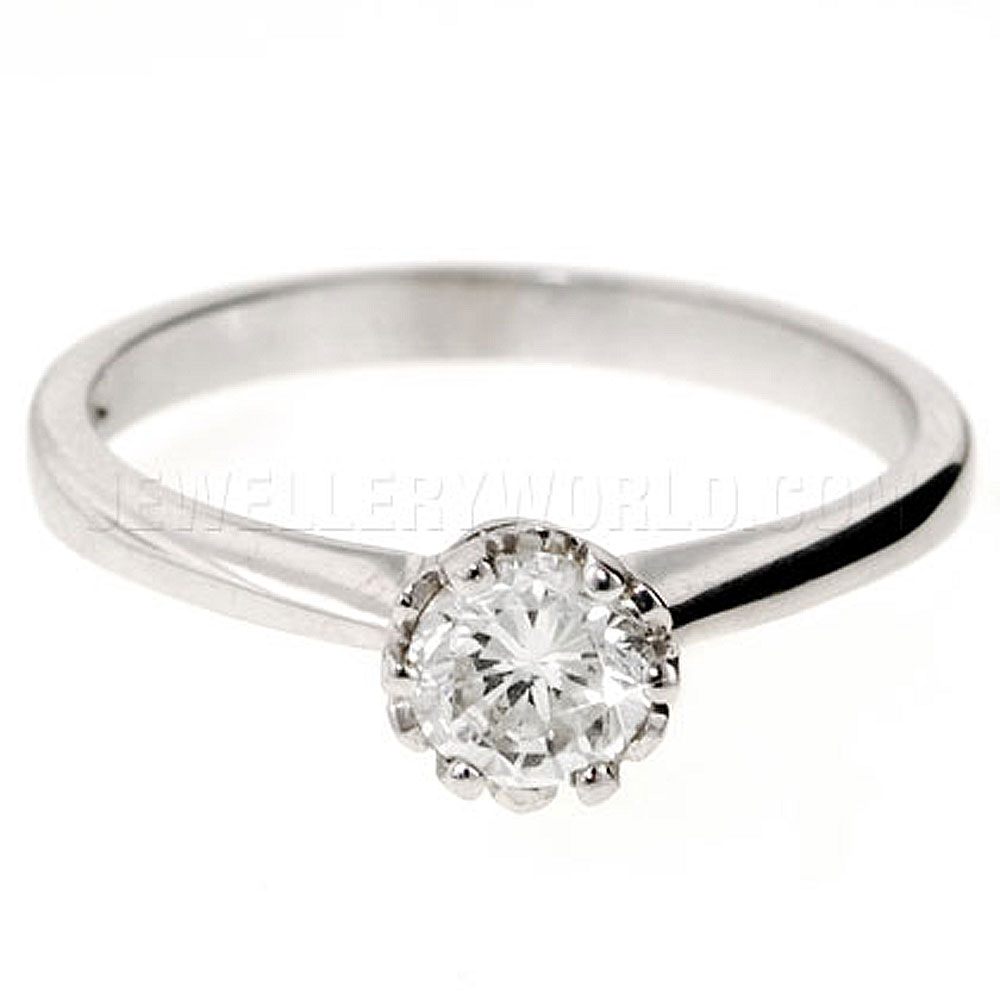 0.33ct Diamond 18ct White Gold 6 Claw Crown Engagement Ring - Jewellery World Online