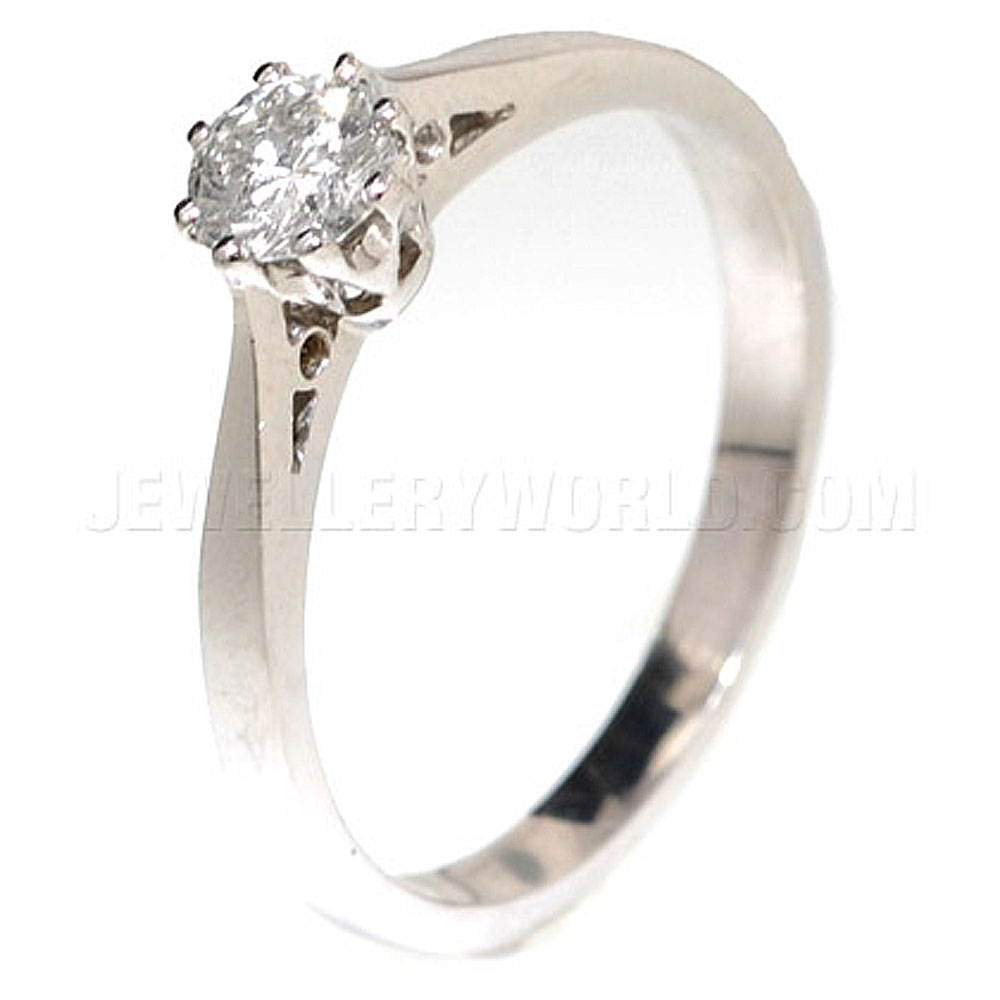 0.40ct Diamond 18ct White Gold 8 Claw Engagement Ring - Jewellery World Online