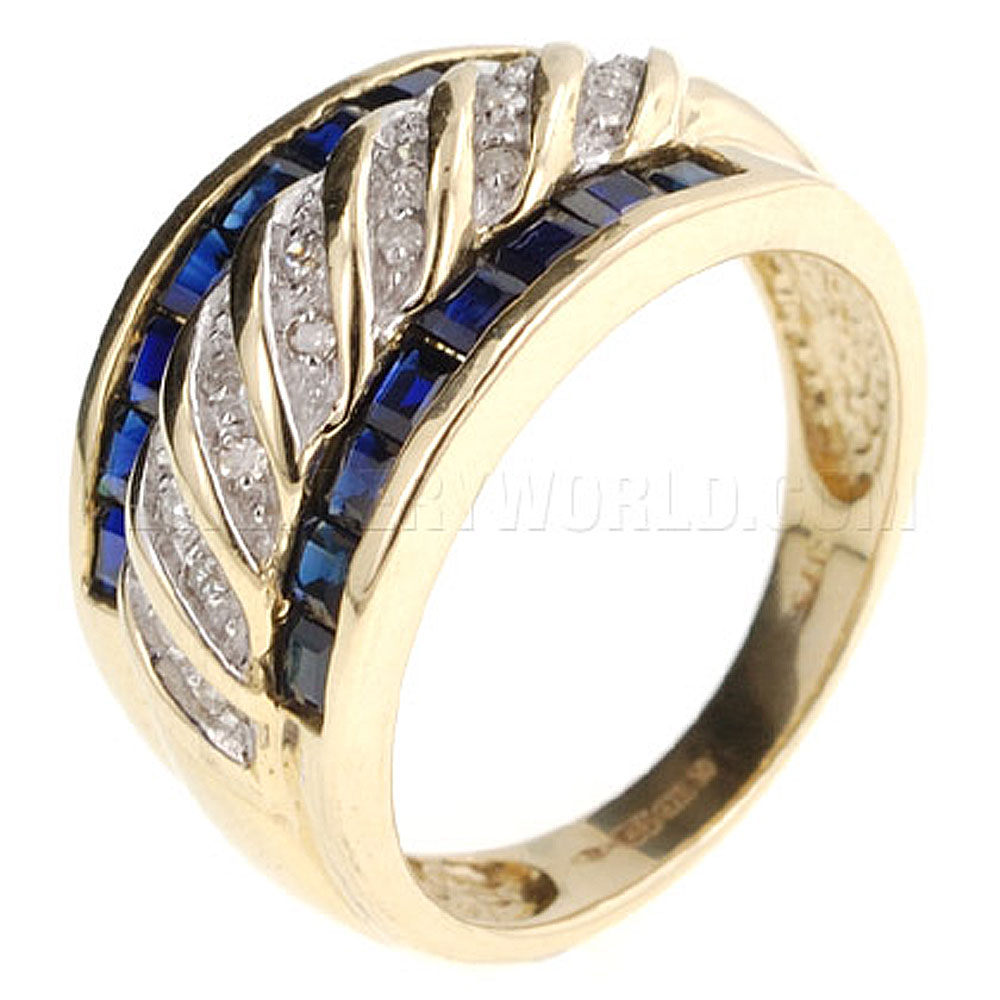 Sapphire & Diamond 9ct Gold Central Twist Ring - Jewellery World Online