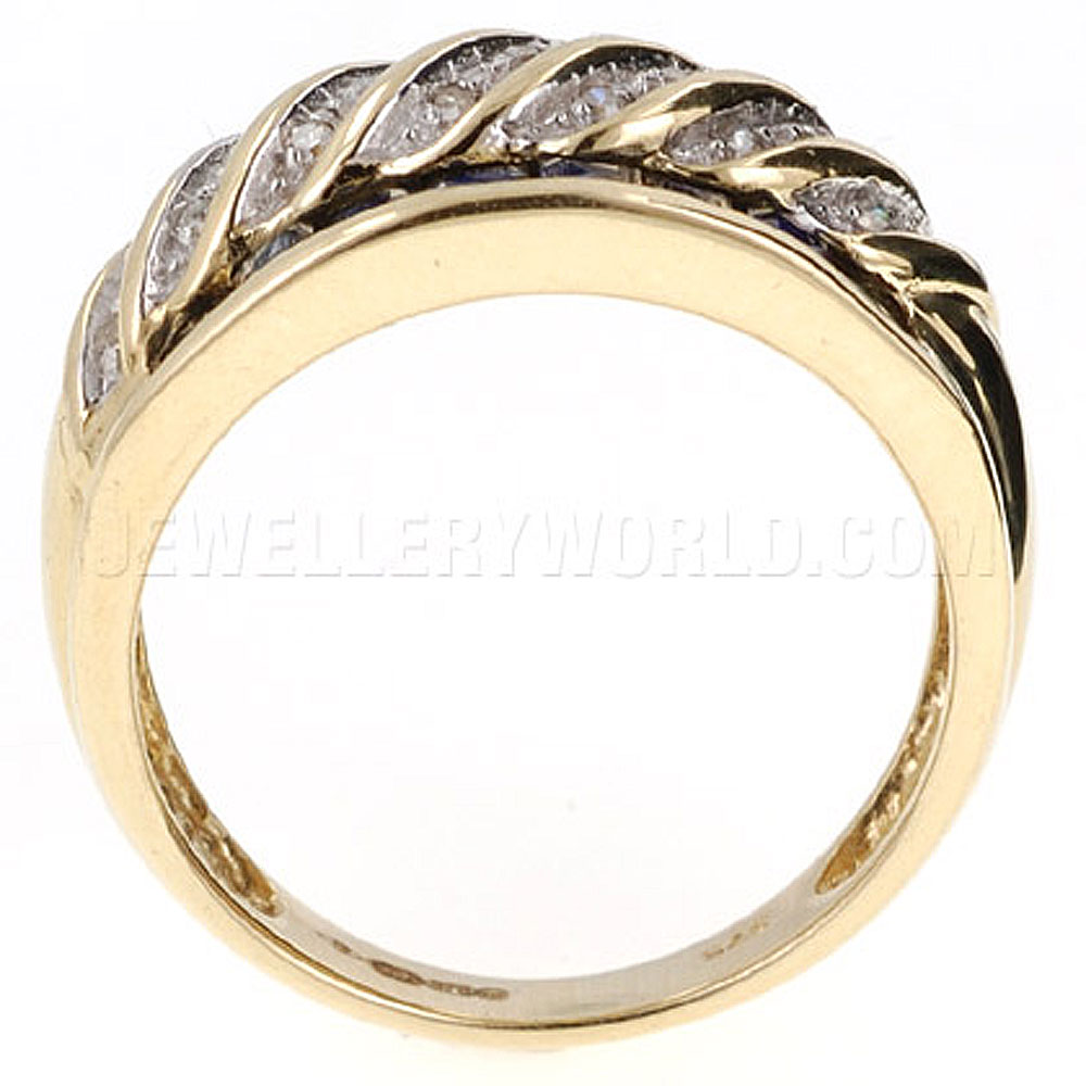 Sapphire & Diamond 9ct Gold Central Twist Ring - Jewellery World Online