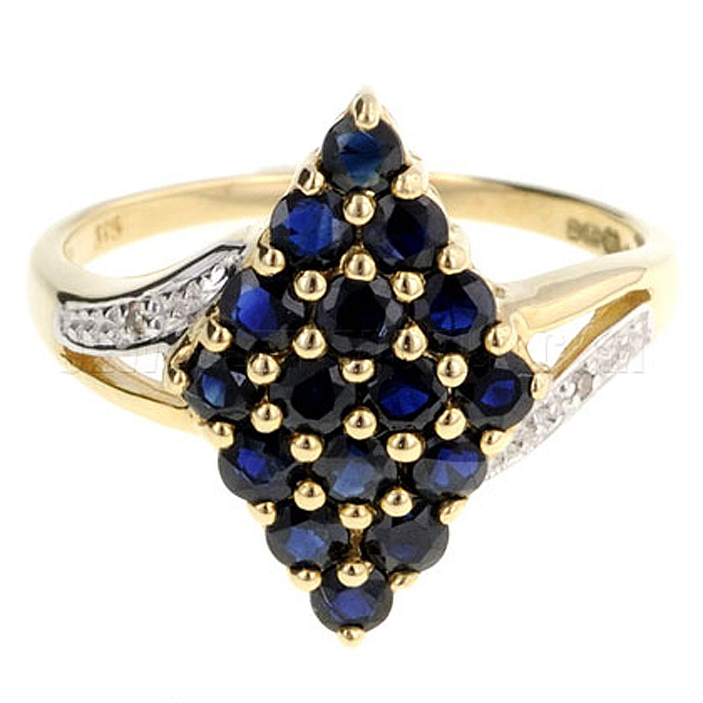 Sapphire & Diamond 9ct Gold Rhombus Ring - Jewellery World Online
