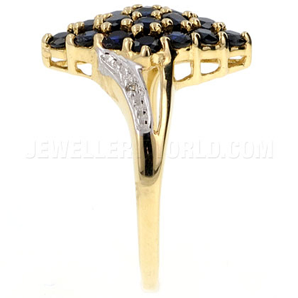 Sapphire & Diamond 9ct Gold Rhombus Ring - Jewellery World Online