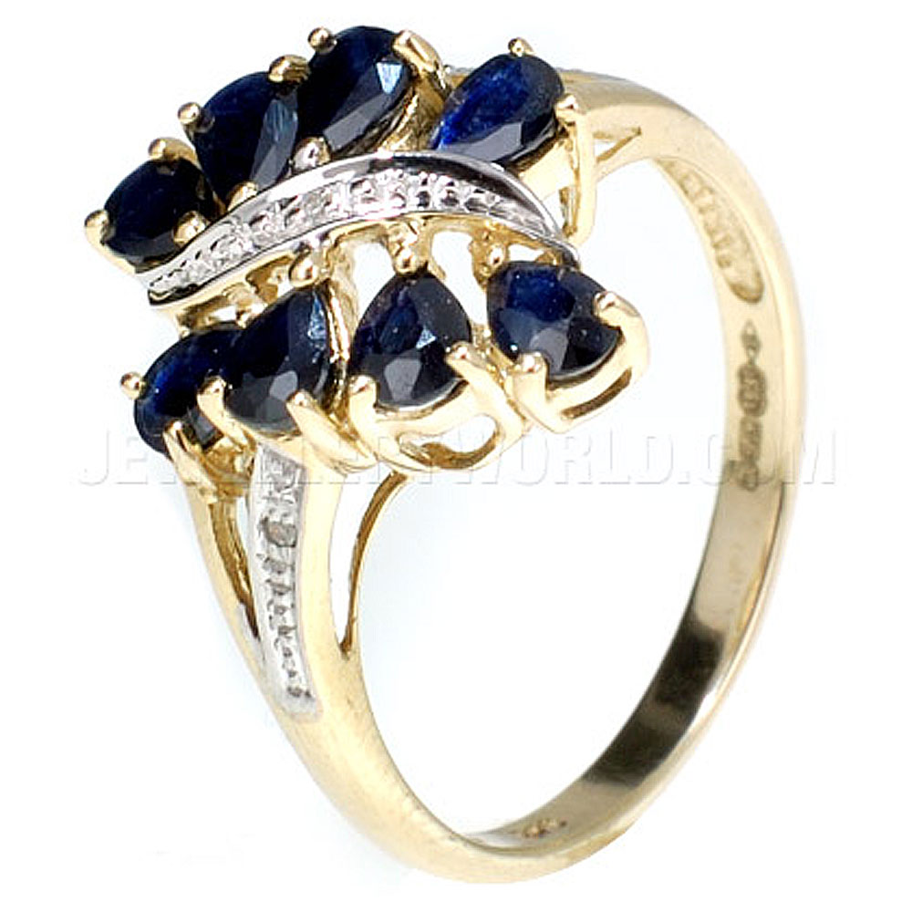 Sapphire & Diamond 9ct Gold Petal Ring - Jewellery World Online