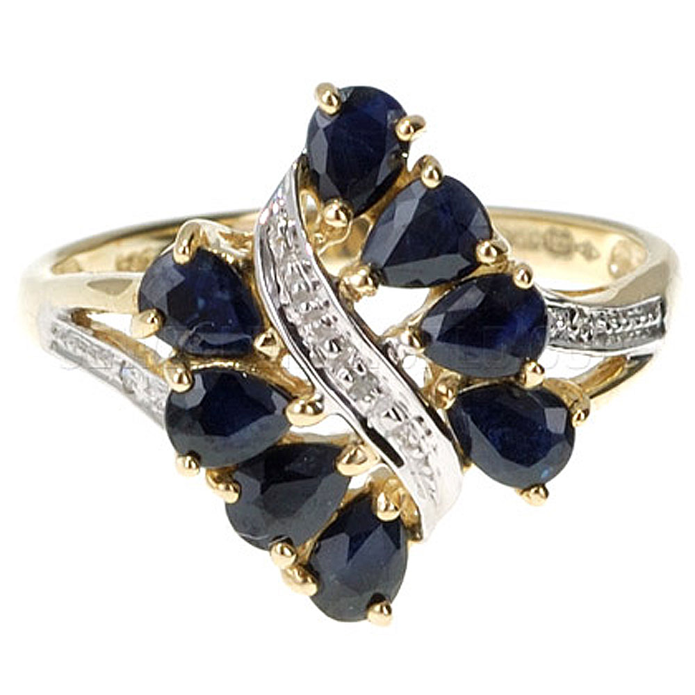 Sapphire & Diamond 9ct Gold Petal Ring - Jewellery World Online