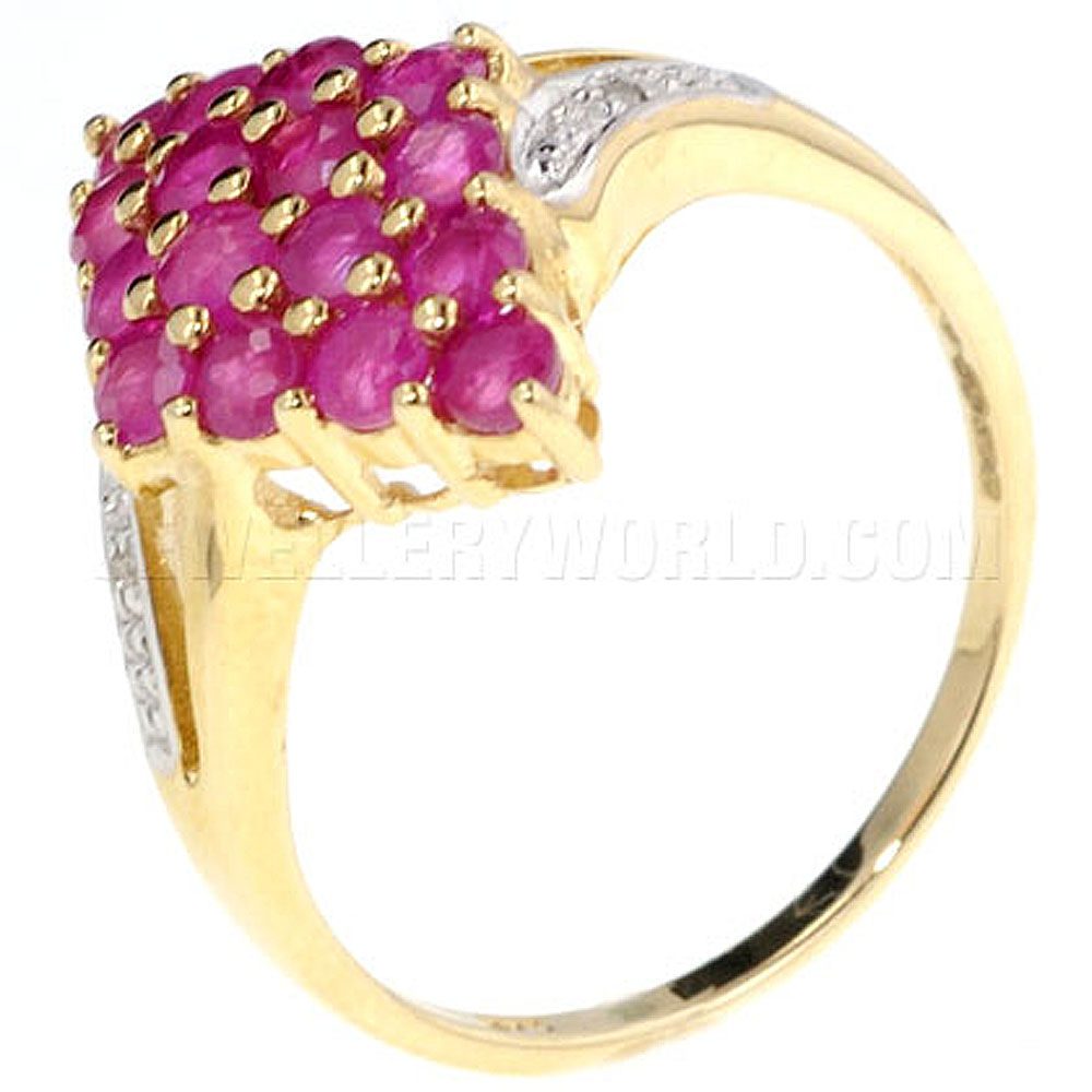 Ruby & Diamond 9ct Gold Rhombus Ring - Jewellery World Online