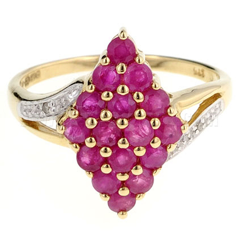 Ruby & Diamond 9ct Gold Rhombus Ring - Jewellery World Online