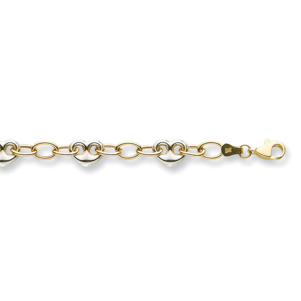9ct 2 Coloured 5mm Classic Link Heart Bracelet - Jewellery World Online