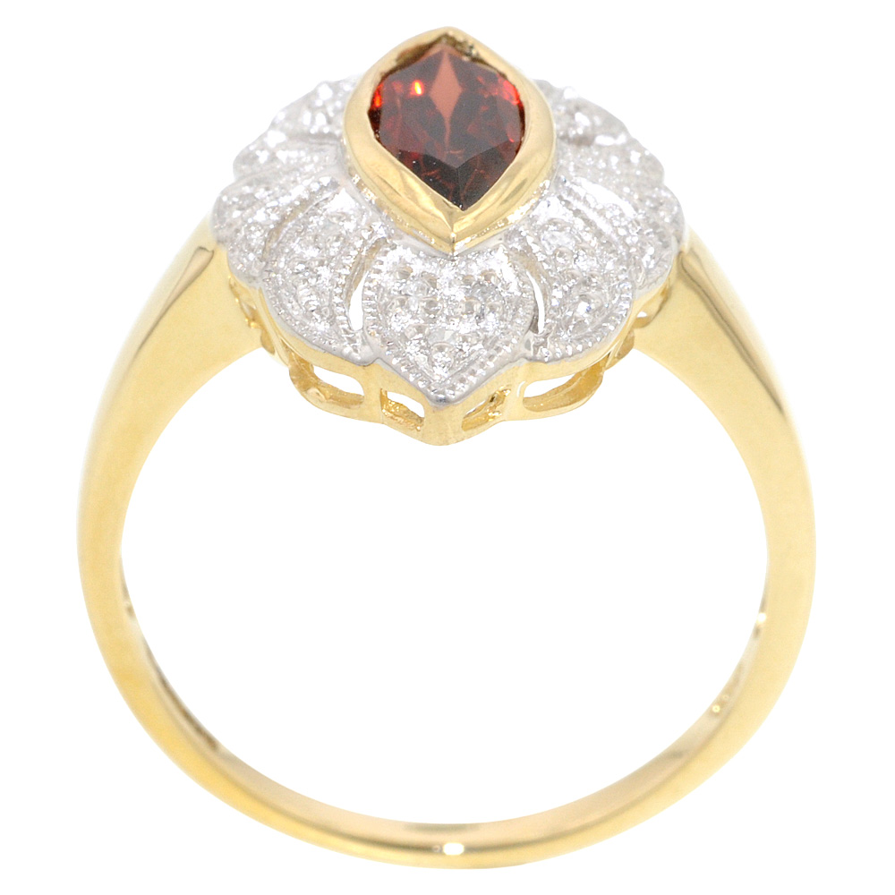 9ct Gold Garnet & Diamond Flower Cluster Ring - Jewellery World Online
