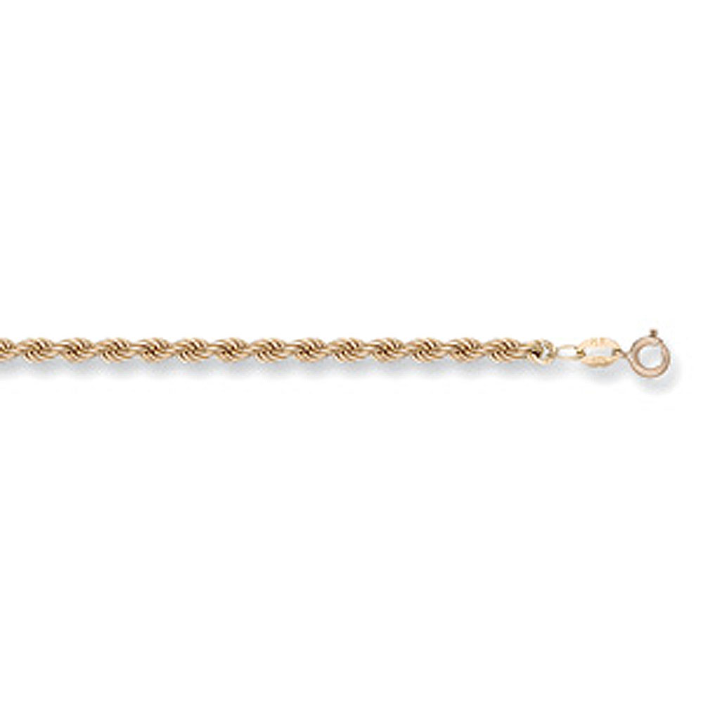 9ct Yellow Gold 3.2mm Hollow Rope Chain - Jewellery World Online