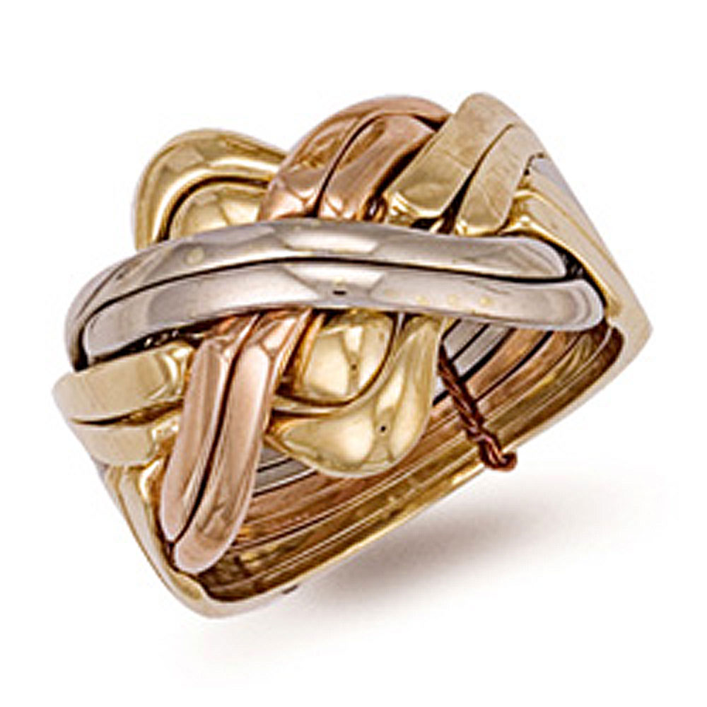 9ct 3 Colour 26mm 8 Piece Puzzle Ring - Jewellery World Online