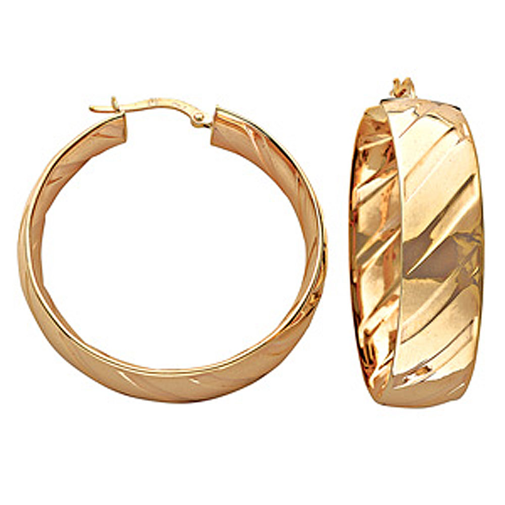 9ct Yellow Gold 30mm Flat Track Hoop Earrings - Small - Jewellery World Online