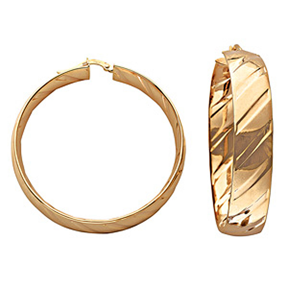 9ct Yellow Gold 42mm Flat Track Hoop Earrings - Medium - Jewellery World Online