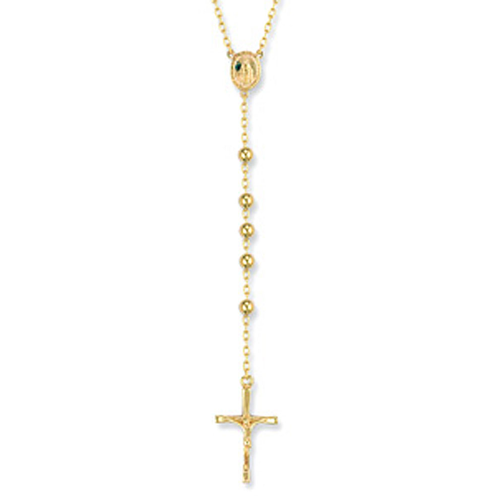 9ct Yellow Gold 4mm Rosary Bead and Crucifix Chain - Jewellery World Online