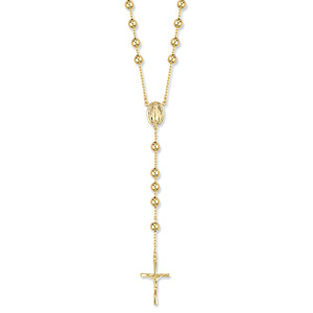 9ct Yellow Gold 6mm Rosary Bead and Crucifix Chain - Jewellery World Online