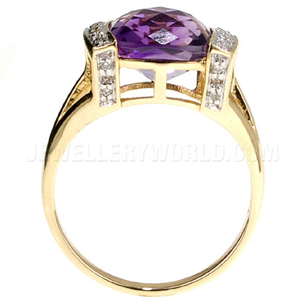 Amethyst & Diamond 9ct Gold Cushion Bar Ring - Jewellery World Online