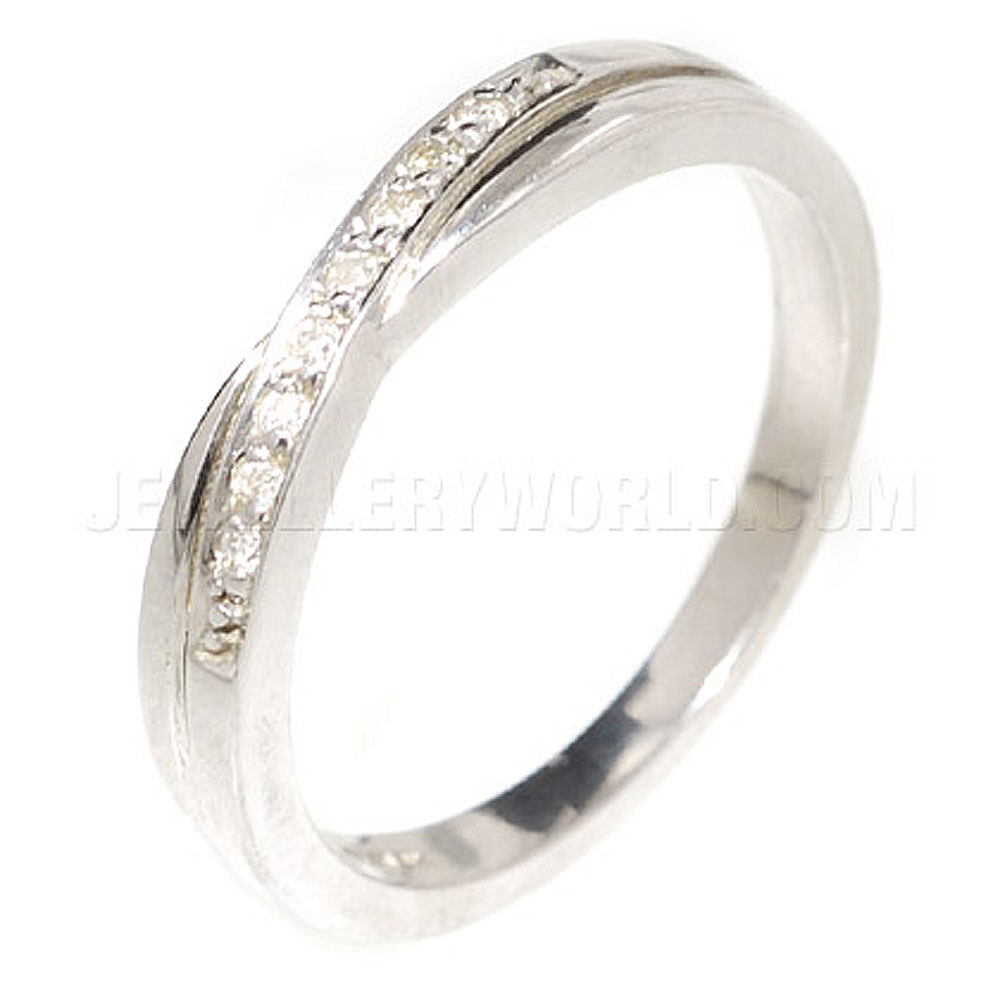 Diamond 9ct White Gold Channel Set Crossover Half Eternity Ring - Jewellery World Online