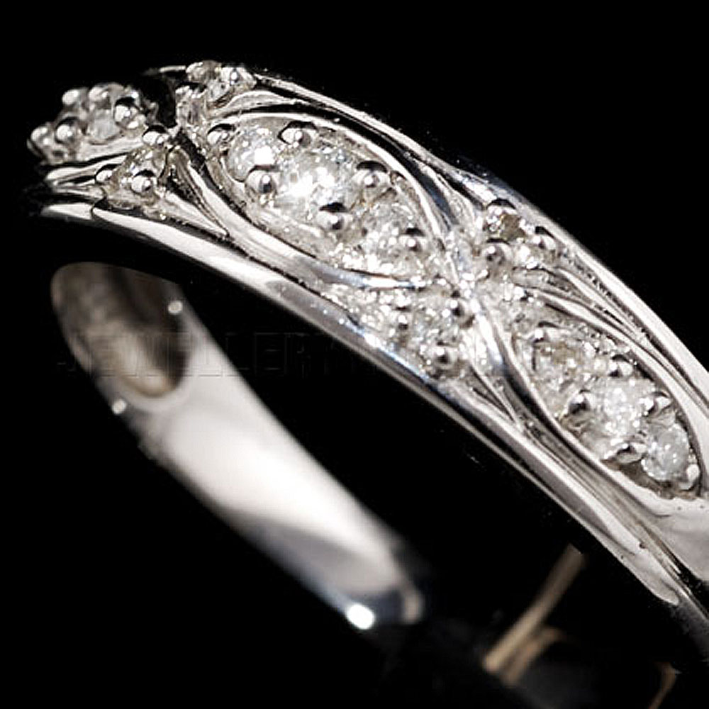 Diamond Cluster 9ct White Gold Half Eternity Ring - Jewellery World Online