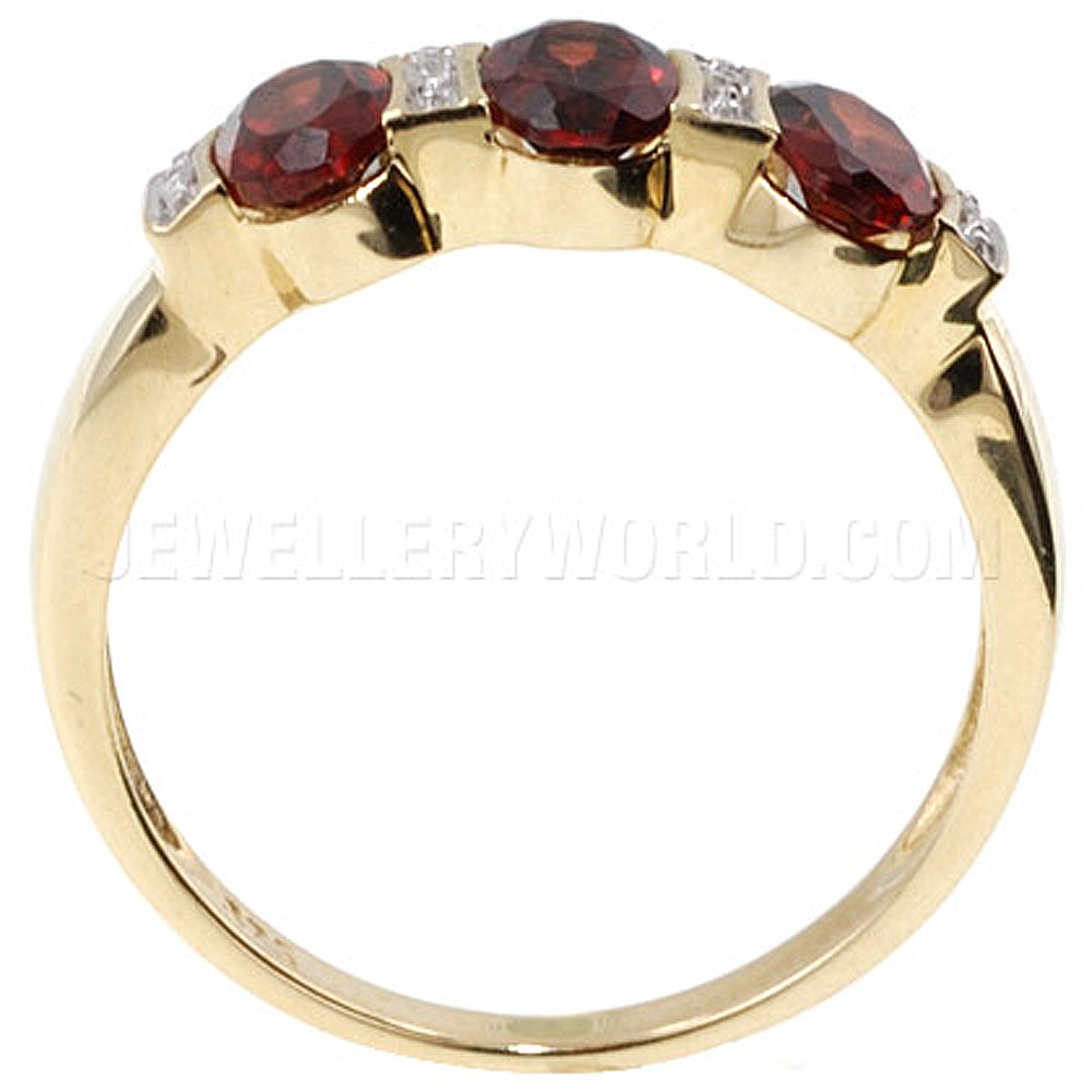 Garnet & Diamond 9ct Gold Oval Trilogy Ring - Jewellery World Online