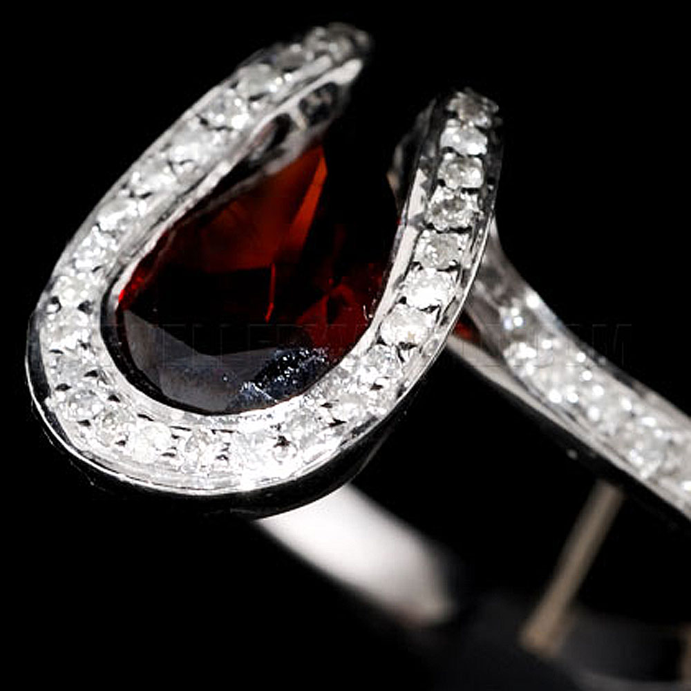 Garnet & Diamond 9ct White Gold Surrounded Pear Shaped Ring - Jewellery World Online