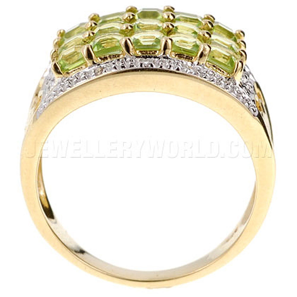 Peridot & Diamond 9ct Gold Heart Band Ring - Jewellery World Online