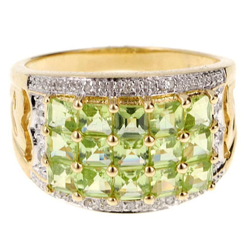 Peridot & Diamond 9ct Gold Heart Band Ring - Jewellery World Online