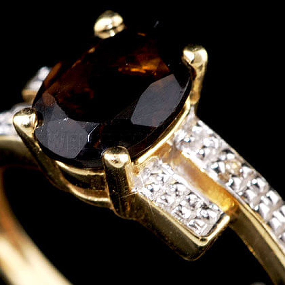 Smoky Quartz & Diamond 9ct Gold Oval Crossover Ring - Jewellery World Online