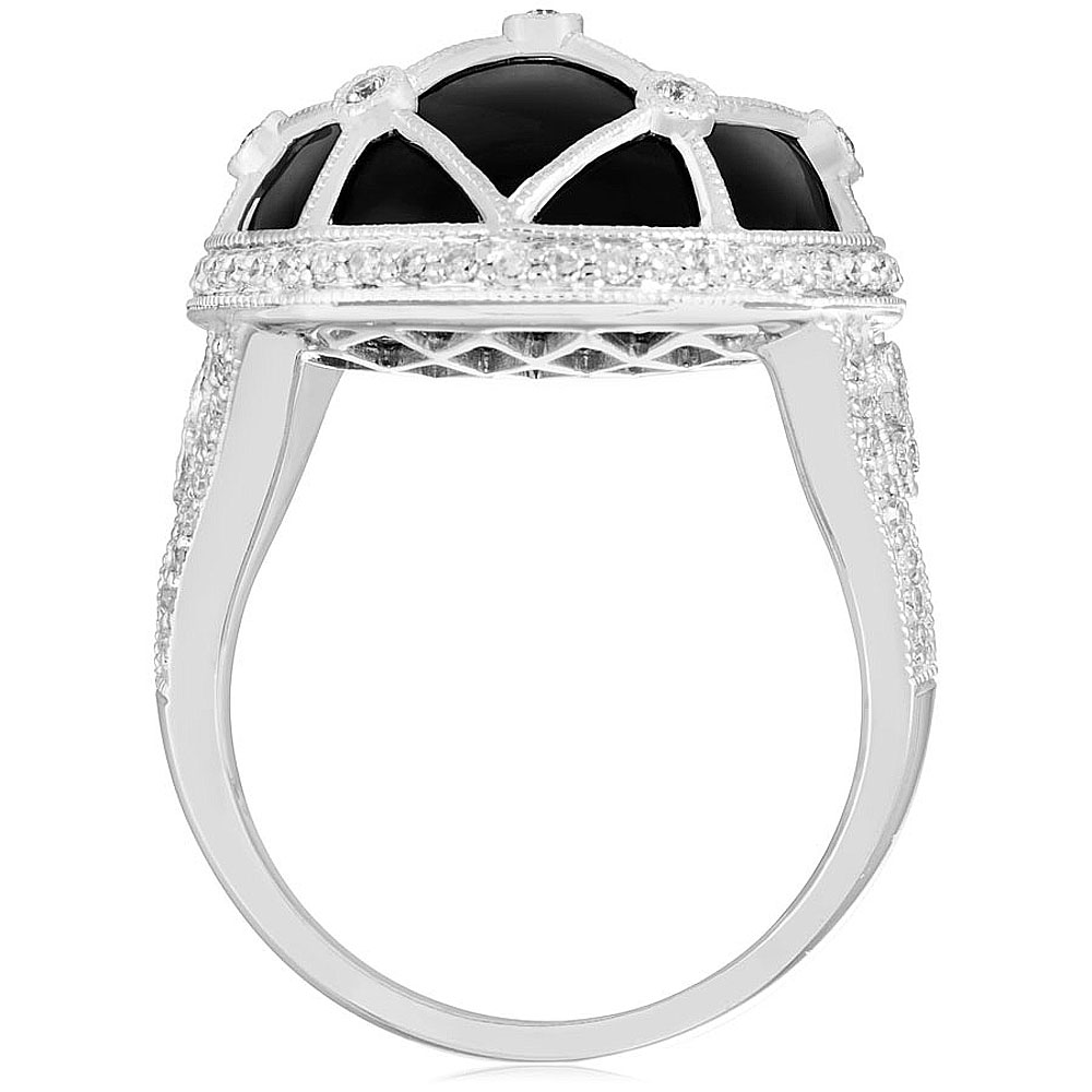 Black Agate & Diamond 9ct White Gold Dress Ring - Jewellery World Online