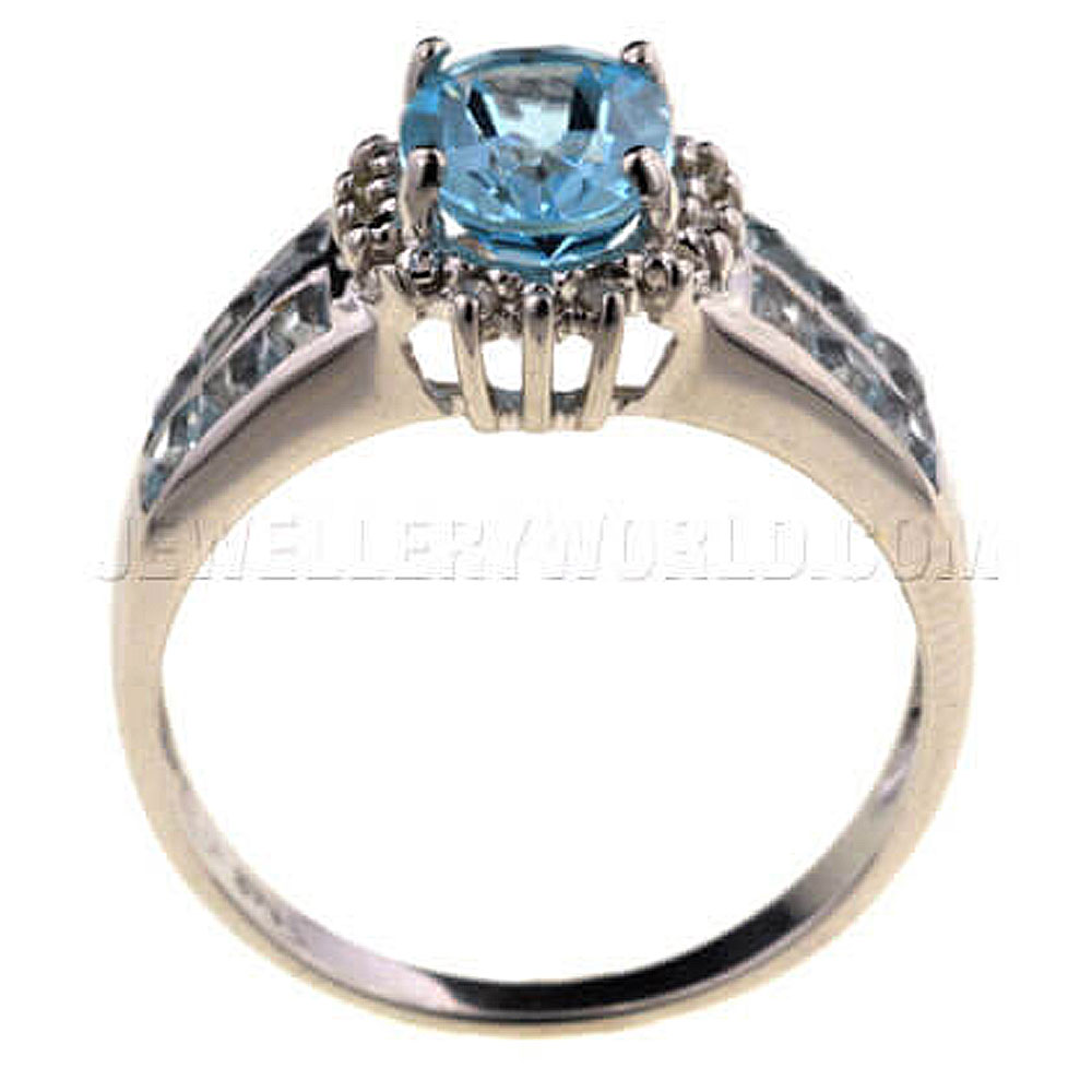 Blue Topaz 9ct White Gold Oval Shoulder Ring - Jewellery World Online