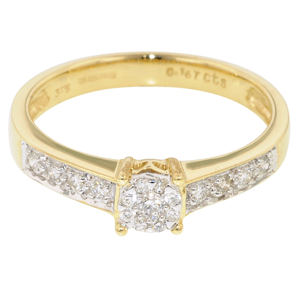 Cluster Shoulders 0.16ct Diamond Engagement Ring - Jewellery World Online