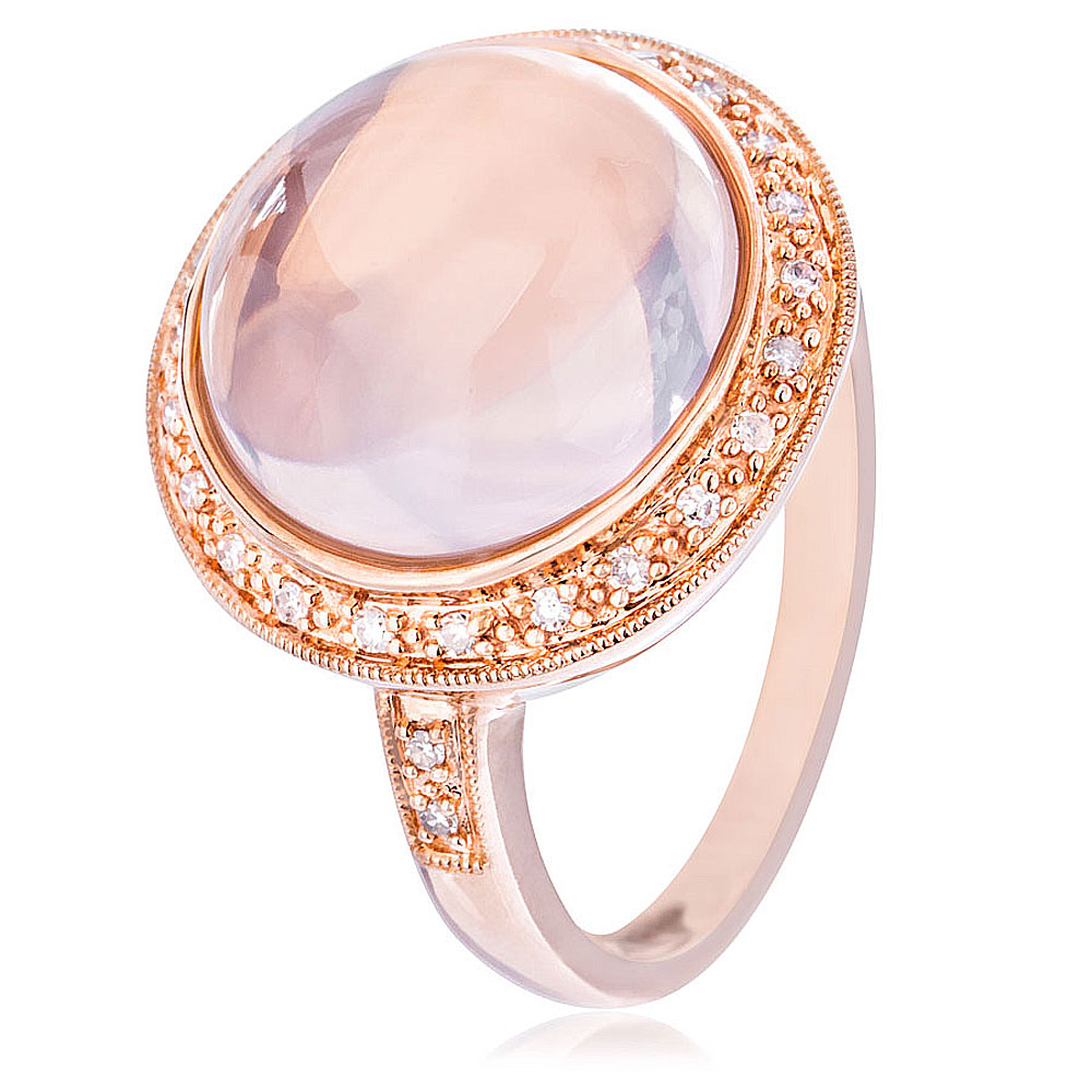 Diamond & Rose Quartz 9ct Rose Gold Cluster Ring - Jewellery World Online