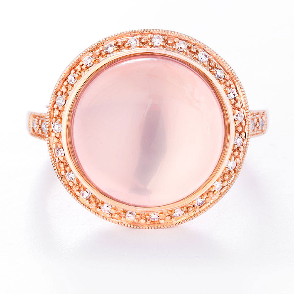 Diamond & Rose Quartz 9ct Rose Gold Cluster Ring - Jewellery World Online