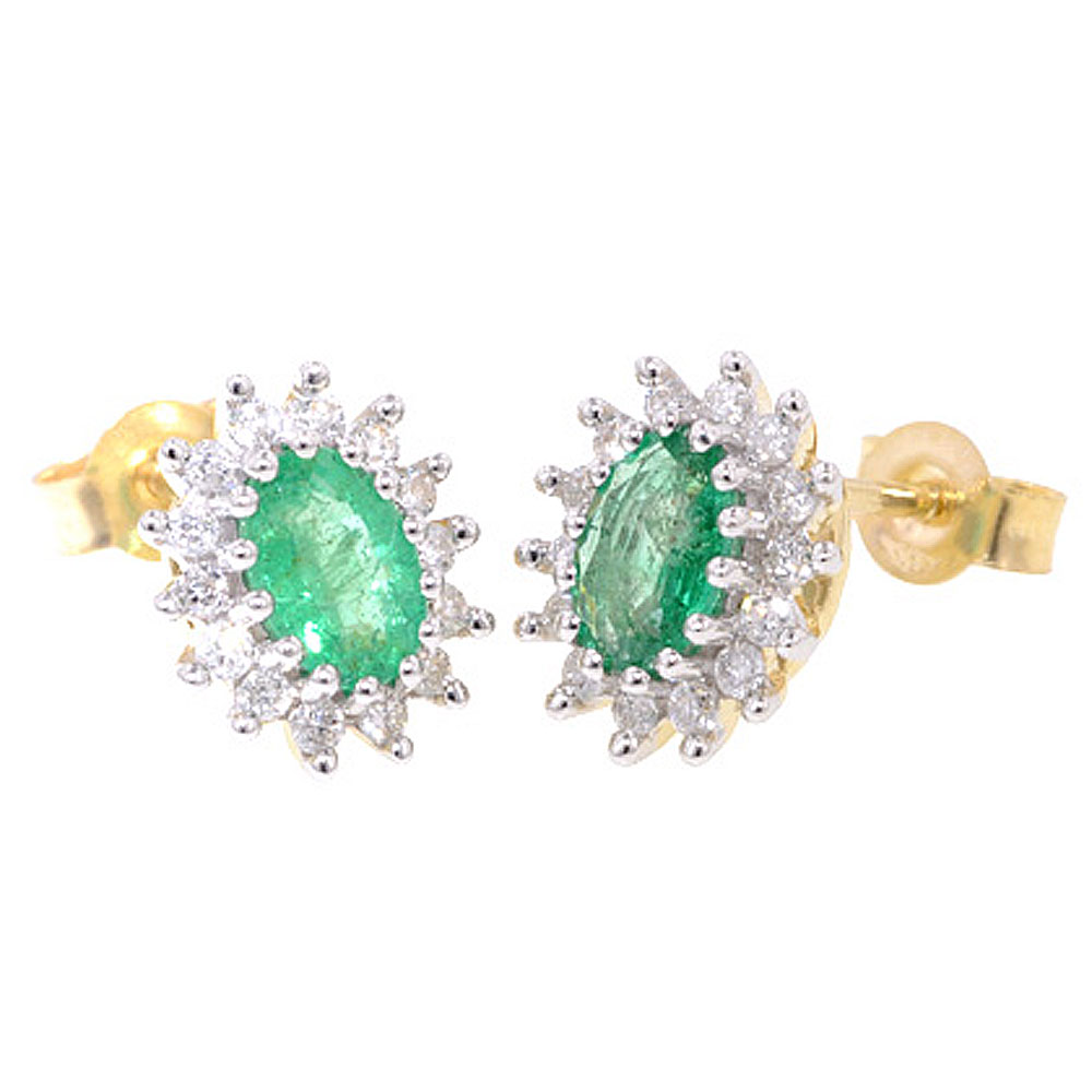 Diamond Emerald Cluster Stud Earrings - Jewellery World Online