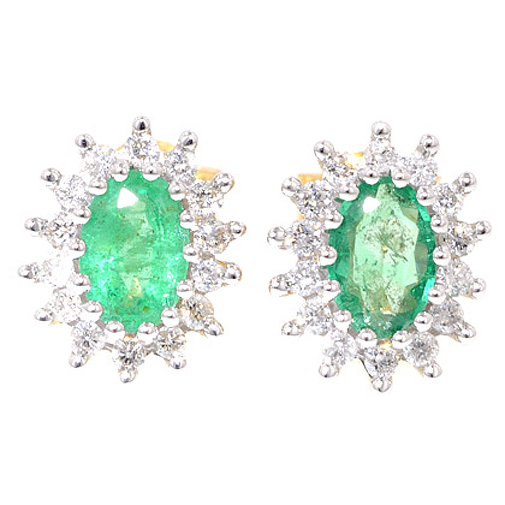Diamond Emerald Cluster Stud Earrings - Jewellery World Online