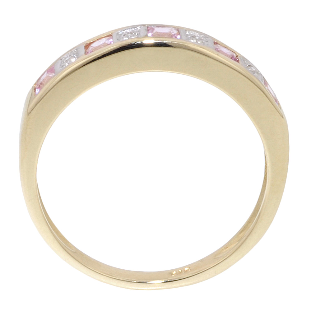Diamond Squares Pink Sapphire Half Eternity Ring - Jewellery World Online