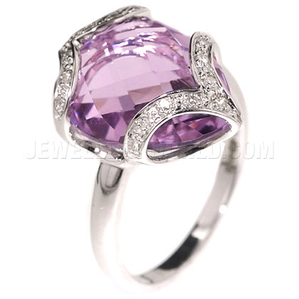 Pink Amethyst & Diamond 9ct White Gold Pear Wrap Ring - Jewellery World Online
