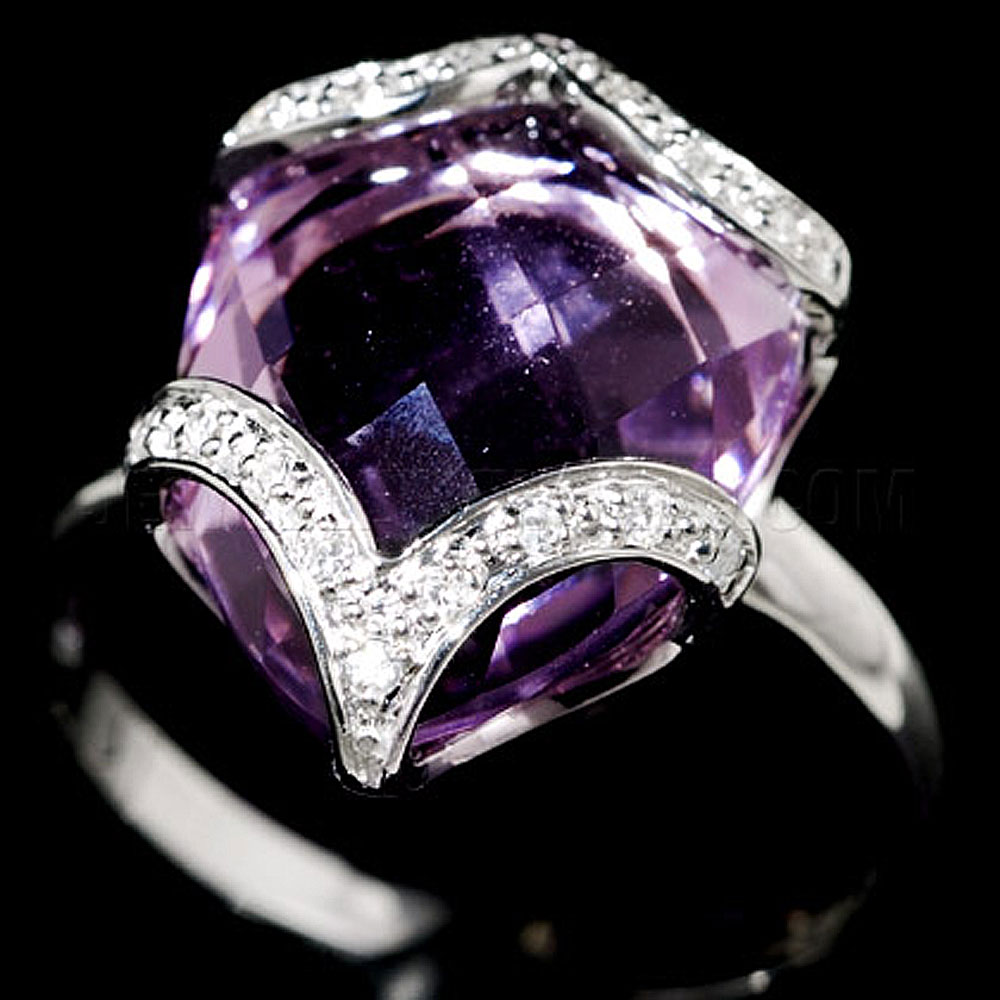 Pink Amethyst & Diamond 9ct White Gold Pear Wrap Ring - Jewellery World Online