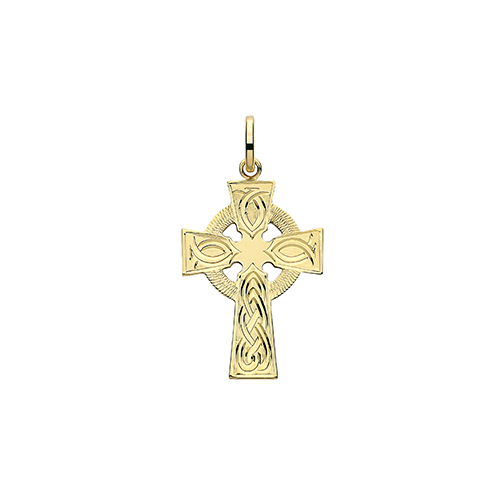 9CT YELLOW GOLD SEMI SOLID CROSS H ENGRAVED - Jewellery World Online