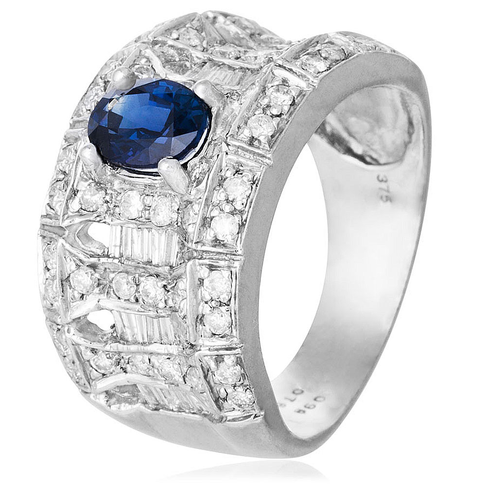 Sapphire & Diamond 9ct White Gold Dress Cluster Ring - Jewellery World Online