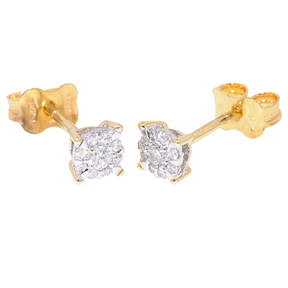 Square Brilliant Cluster 0.20ct Diamond Stud Earrings - Jewellery World Online