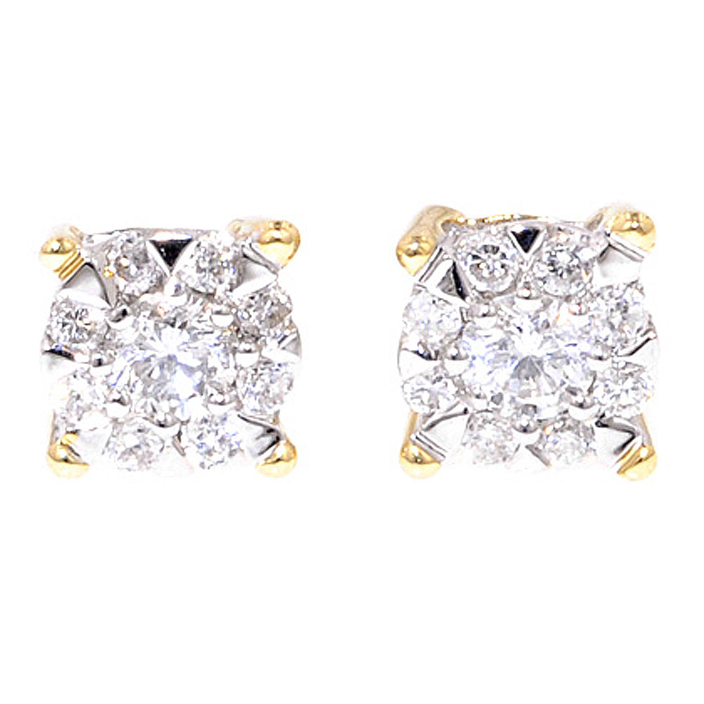 Square Brilliant Cluster 0.20ct Diamond Stud Earrings - Jewellery World Online